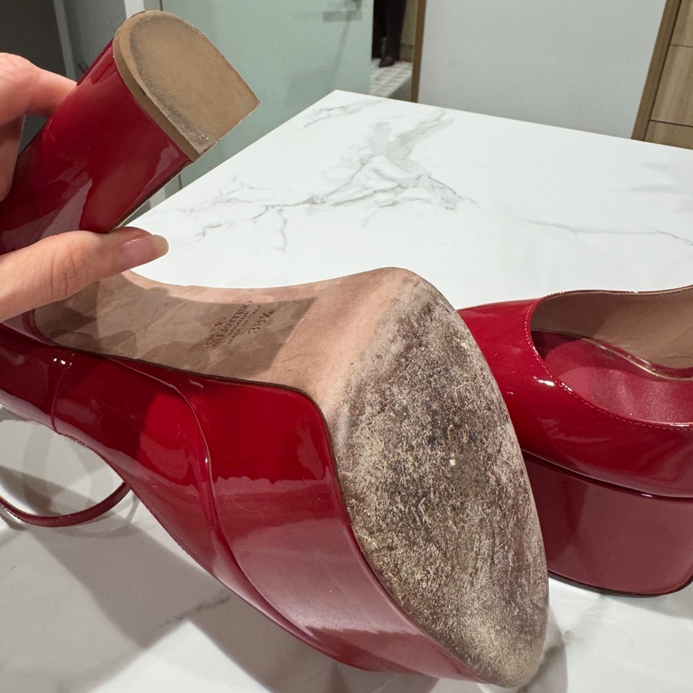 Valentino Garavani Red Patent Platform Mary Jane Pumps with Ankle Strap - Picture 5 of 6